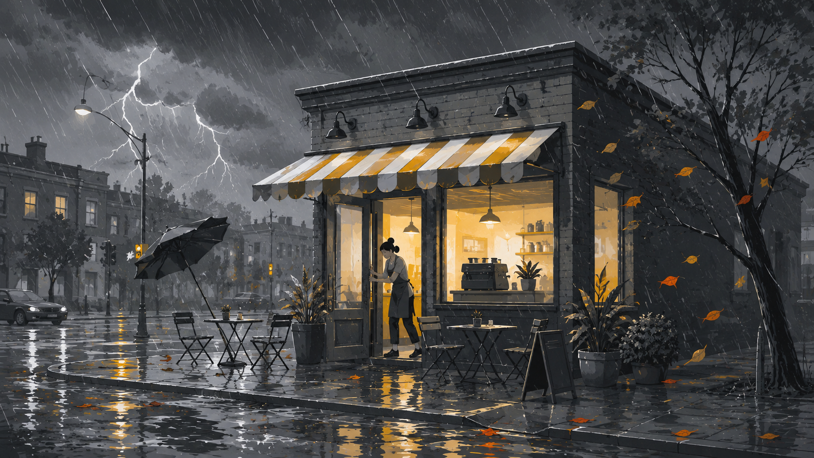 Cafetería expuesta durante una tormenta